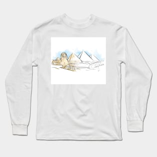 Pyramids & Sphinx at Giza Watercolour Mask Long Sleeve T-Shirt